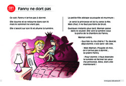 Fanny ne dort pas - Lecture compréhension - Histoire illustrée - Niveau 1 : 2eme Primaire - PDF à imprimer
