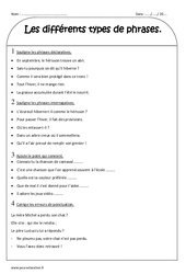 Différents types de phrases - Exercices corrigés : 3eme Primaire - PDF à imprimer