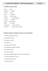 Verbes du  groupe - Présent de l'indicatif - Exercices - Conjugaison : 4eme Primaire - PDF à imprimer