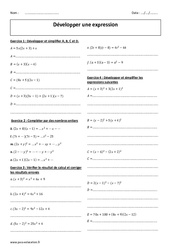 Développer une expression - Exercices  : 3eme Secondaire - PDF à imprimer