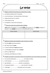 Les verbes - Exercices  avec la correction : 3eme Primaire - PDF à imprimer