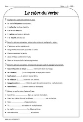 Sujet du verbe - Exercices avec correction : 3eme Primaire - PDF à imprimer