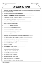 Sujet du verbe - Exercices  : 3eme Primaire - PDF à imprimer