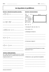Equations et problèmes - Exercices  - Brevet : 3eme Secondaire - PDF à imprimer