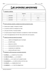 Pronoms personnels - Exercices avec correction : 3eme Primaire - PDF à imprimer