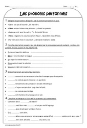 Pronoms personnels - Exercices  : 3eme Primaire - PDF à imprimer