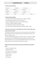 Exercices d’orthographe  - Fiches Le pluriel des noms : 4eme Primaire - PDF à imprimer
