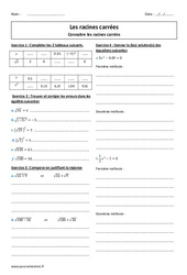Racines carrées - Révisions brevet : 3eme Secondaire - PDF à imprimer