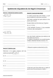 Système de 2 équations du 1er degré à 2 inconnues - Exercices : 3eme Secondaire - PDF à imprimer