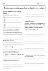 Diviseurs communs à deux entiers - Exercices - Fractions : 3eme Secondaire - PDF à imprimer