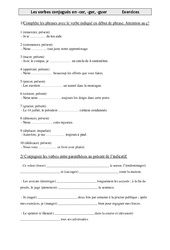 Verbes conjugués en - cer, - ger, - guer - Exercices : 4eme Primaire - PDF à imprimer