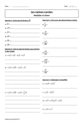 Multiplier et diviser - Exercices sur les racines carrées : 3eme Secondaire - PDF à imprimer