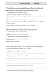 Exercices d’orthographe  - Fiches L'accord sujet verbe : 4eme Primaire - PDF à imprimer