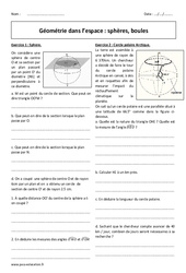 Sphères, boules - Exercices - Géométrie dans l’espace : 3eme Secondaire - PDF à imprimer