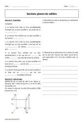 Sections planes de solides - Exercices corrigés  : 3eme Secondaire - PDF à imprimer