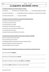 Subordonnée relative - Exercices sur les propositions : 6eme Primaire - PDF à imprimer