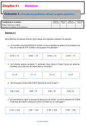 Résoudre des problèmes utilisant les quatre opérations - Examen Evaluation, bilan, contrôle avec la correction : 6eme Primaire - PDF à imprimer