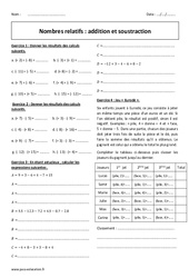 Nombres relatifs - Addition et soustraction - Exercices : 2eme Secondaire - PDF à imprimer