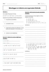 Développer et réduire une expression littérale - Exercices corrigés : 2eme Secondaire - PDF à imprimer