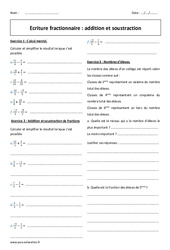 Addition et soustraction - Exercices - Ecriture fractionnaire : 2eme Secondaire - PDF à imprimer