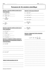 Notation scientifique - Puissances de 10 - Exercices  : 2eme Secondaire - PDF à imprimer