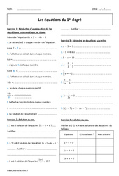 1er degré - Equations - Exercices  : 2eme Secondaire - PDF à imprimer