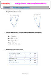 Priorité des opérations - Révisions - Exercices avec correction - Multiplication des nombres décimaux : 6eme Primaire