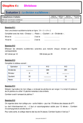 La division euclidienne - Examen Evaluation, bilan, contrôle avec la correction - Divisions : 6eme Primaire