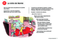 La visite de Mamie - Lecture compréhension - Histoire illustrée - Niveau 1 : 2eme Primaire - PDF à imprimer