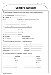 Féminin - Masculin - Exercices sur le genre des noms : 3eme Primaire - PDF à imprimer