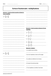 Ecriture fractionnaire - Multiplications - Exercices corrigés : 1ere Secondaire