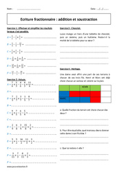 Addition - Soustraction - Exercices - Ecriture fractionnaire : 1ere Secondaire