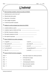 Infinitif des verbes - Exercices corrigés : 3eme Primaire - PDF à imprimer