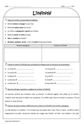 Infinitif - Exercices  sur les verbes : 3eme Primaire - PDF à imprimer