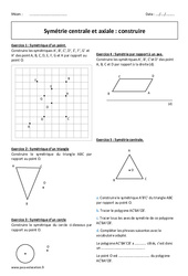 Symétrie centrale et axiale - Exercices corrigés - Construire : 1ere Secondaire - PDF à imprimer