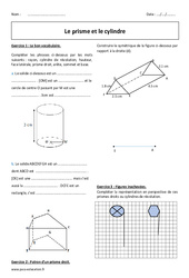 Cylindre - Prisme - Exercices  : 1ere Secondaire - PDF à imprimer