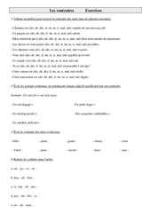 Contraires - Exercices - Vocabulaire : 4eme Primaire - PDF à imprimer