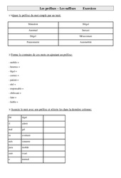 Préfixes - Suffixes - Exercices - Vocabulaire : 4eme Primaire - PDF à imprimer