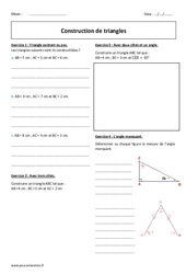Construction de triangles - Exercices corrigés : 1ere Secondaire - PDF à imprimer