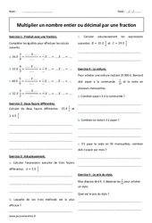 Multiplier un nombre entier ou décimal par une fraction - Exercices corrigés : 6eme Primaire - PDF à imprimer