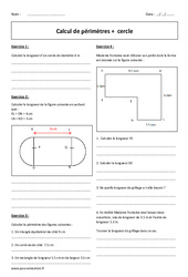 Calcul de périmètres - Cercle - Exercices  : 6eme Primaire - PDF à imprimer