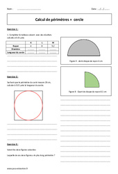 Cercle - Périmètre - Exercices corrigés sur le calcul : 6eme Primaire - PDF à imprimer