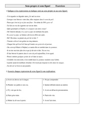 Sens propre et sens figuré - Exercices - Vocabulaire : 4eme Primaire - PDF à imprimer