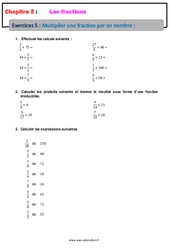 Multiplier une fraction par un nombre - Révisions - Exercices avec correction - Les fractions : 6eme Primaire - PDF à imprimer