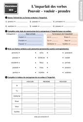 Imparfait des verbes vouloir, pouvoir, prendre - Révisions, exercices : 3eme Primaire - PDF à imprimer