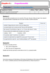 Grandeurs proportionnelles - Examen Evaluation, bilan, contrôle avec la correction - Proportionnalité : 6eme Primaire - PDF à imprimer