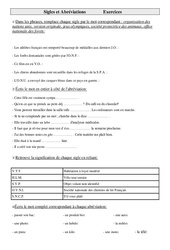 Sigles et Abréviations - Exercices - Vocabulaire : 4eme Primaire - PDF à imprimer
