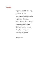 L'ours de Robert Desnos - Poésie animaux - Fiches    : 3eme, 4eme, 5eme Primaire - PDF à imprimer