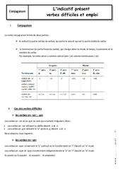 Indicatif présent - Verbes difficiles - Cours : 3eme Secondaire - PDF à imprimer