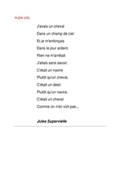 Plein ciel de Jules Supervielle - Poésie animaux - Fiches    : 3eme, 4eme, 5eme Primaire - PDF à imprimer